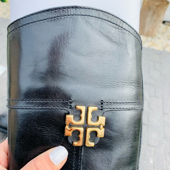 Tory Burch ELOISE Equestrian Knee High Tall Riding Boots Sz 4.5 Gold Logo - Picture 2 of 11